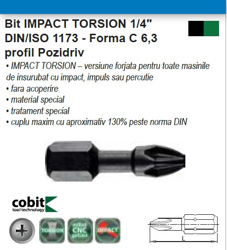 Bit IMPACT TORSION 1/4"DIN/ISO 1173